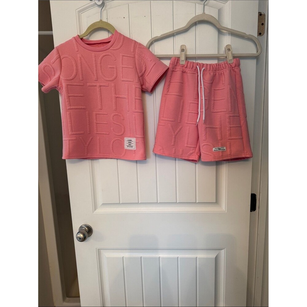 SHEIN Pink Textured Two-Piece Kids Set